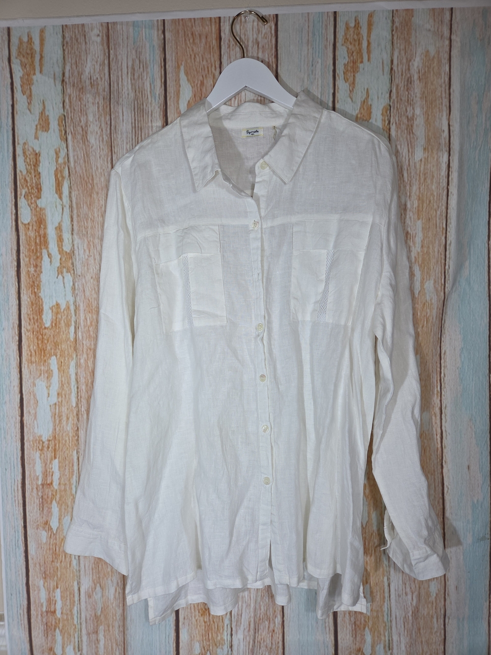 Symple NYC Casual Ivory Women's Button-Up Shirt. 100% Linen. Size XL